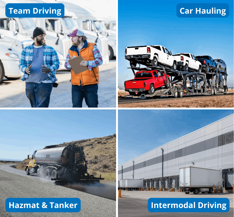 Collage of different specialized semi truck jobs