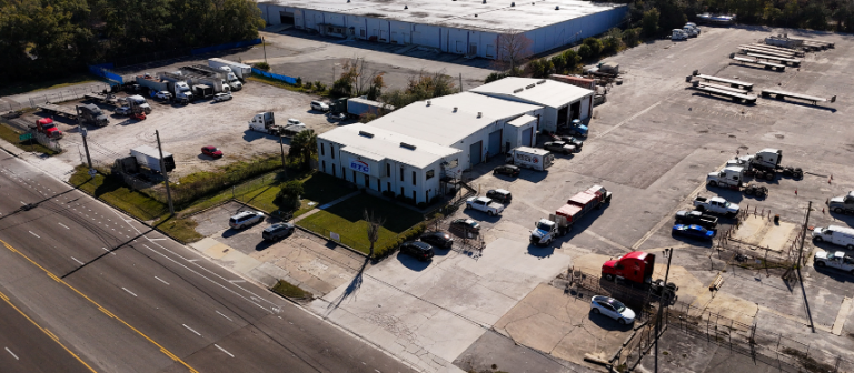 Drone view of Florida Truck Driving School training yard